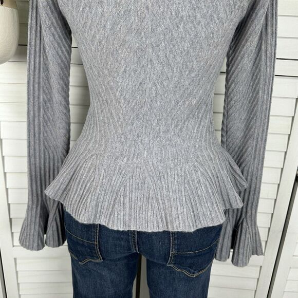 Jonathan Simkhai Gray Ribbed Bell Sleeve Sweater Top Wool Cashmere Blend Size XS - Picture 7 of 9